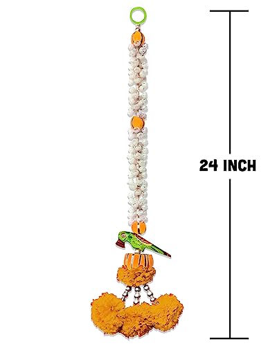 Image of Rajasthan kraft Jasmine & Parrot Door Hanging|Office Home Diwali Decoration, Size 24 inches, Colour Mango (RK-36402-2)
