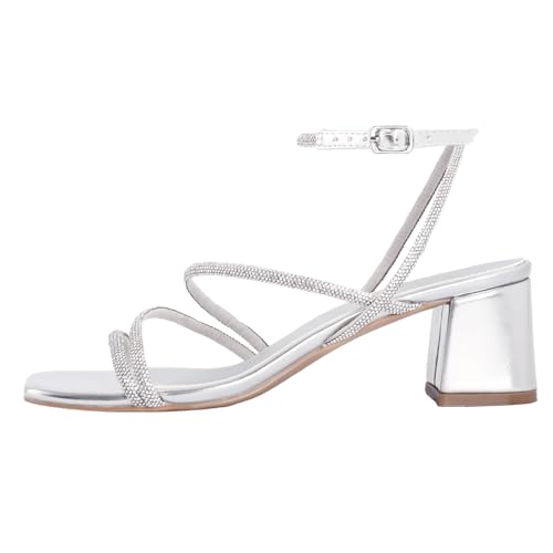 Image of Shoe'N Tale Strappy Heels for Women Low Chunky Block Heel Dress Shoes Square Open Toe Ankle Strap Heeled Sandals