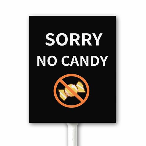 Sorry No Candy Halloween Yard Sign With Stake 4.6x6 IN Trick Or Treat Plaque Funny Halloween Night Decor 31th October Party Outdoor Aluminum Signs Fall Decoration