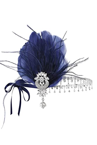 Babaeyond 1920S Women's Flapper Headband Feather Crystal Headpiece (Navy Blue) #TOP3