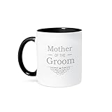 3dRose 3dRose Mother of the Groom in silver - Wedding - part of matching marriage party set - grey gray swirls - Two Tone Black Mug, 11oz (mug_151581_4), , Black/White