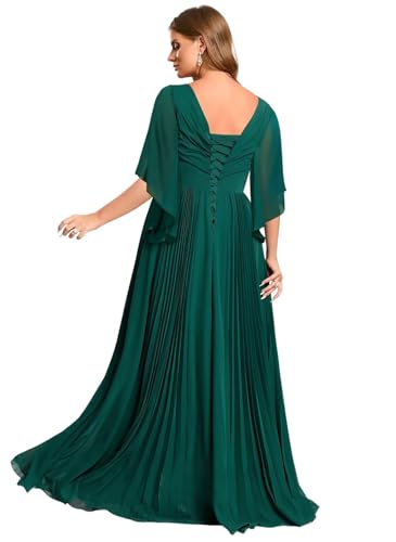 Women's Chiffon Mother of The Bride Dresses 3/4 Sleeve V Neck Lace Appliques Formal Dress VS2512