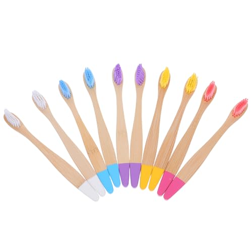 Toyvian 10 Cepillos de Dientes de Bambú para Pequeños Cerdas Suaves Mango de Madera Pintado a Mano y Biodegradables y Aptos para Viajes y Cuidado Bucal Diario