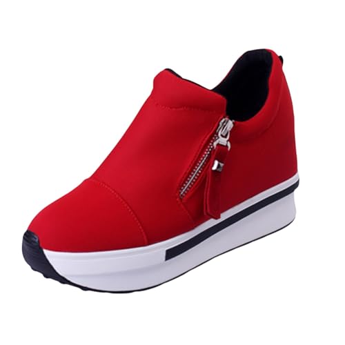Platform Wedge Sneakers for Women Casual Slip-On Walking Loafers Fashion Casual Chunky Bottom High Heels Side Zipper Canvas Shoes