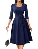 Navy Blue Dress for Women Wedding Guest for Funeral Tea Party Modest Church Dress for Formal Cocktail Casual Vintage Homecoming Navy M