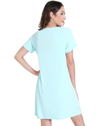 Image of NACHILA Women's Nightgowns-Viscose Made from Bamboo,Short Sleeve Nightshirt Crew Neck Sleepshirt Cool Sleepwear