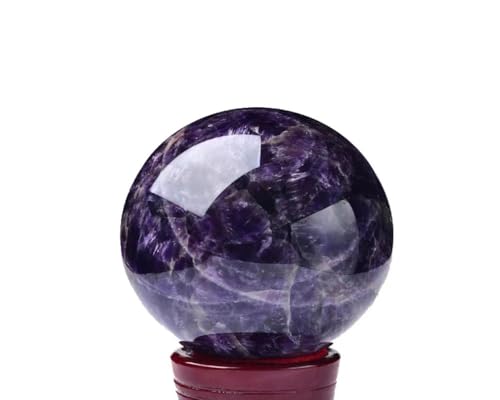 Amethyst Sphere Ball with Wood Stand Large Healing Crystal Gemstone Sphere Sculpture Home Office Decoration Fengshui Meditation Healing 80mm 3.14