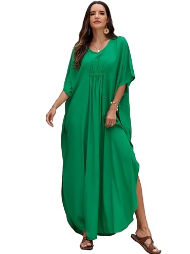 Image of Moss Rose Kaftan Dresses for Women V Neck Summer Swimsuit Cover up Caftan Maxi Beach Dresses