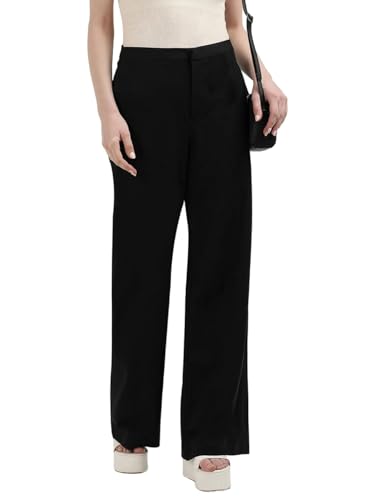 Image of Calvin Klein Jeans Wide Leg Solid Mid Rise Trouser, Ck Black, 29