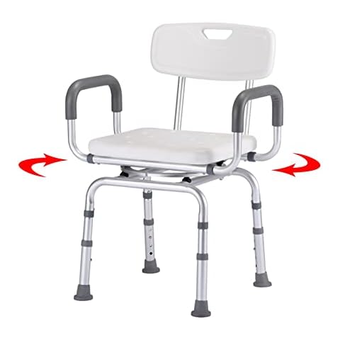 Swivel Shower Chair for Bathtub,Shower Stool Seat Adjustable 360° Bath Chair with Padded Armrests Back Shower Chair for Seniors Elderly Disabled Handicap and Injured Persons Supports Up to 300lbs Cover