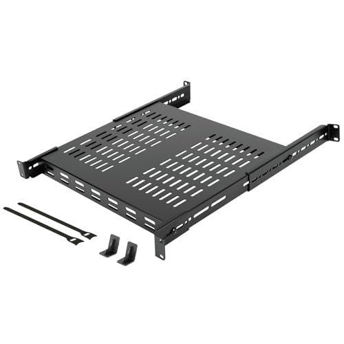 Tecmojo 1U 4-Post Vented Server Rack Mount Shelf 13.8in Deep with Adjustable Depth 13.8-23.6inch Supports to 242 lbs Universal Tray for 19 Inch AV/Network Equipment Rack Black