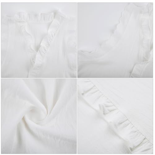 Ruffle Linen Mini Dress Women Summer Sleeveless V Neck Beach Sundress Casual Vacation Loose Short Shift Tank Dress3