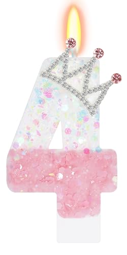 Elekfx Pastel Pink Crown Number 4 Candle Princess Birthday Party Decoration