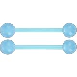 SREFGAS Juego de piercings de barra azul claro que brilla en la oscuridad para mujeres y hombres, hipoalergénicos, acrílicos, bonitos piercings para pezón, 14 G, kit de joyería larga y flexible, 2