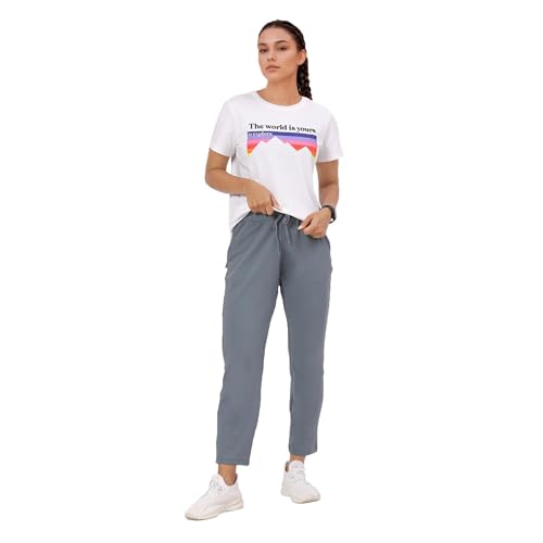 Image of Enamor Mid Rise 7 /8th Length Drawstring Closure Travel Pants for Women - Relaxed Fit, Quick Dry, Antimicrobial - E068