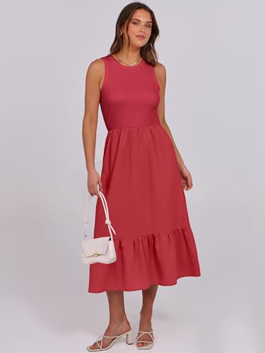 Image of ANRABESS Women Midi Dresses 2026 Summer Casual Sleeveless Sundress High Neck Tank Top Racerback Flowy Beach Dress & Pockets