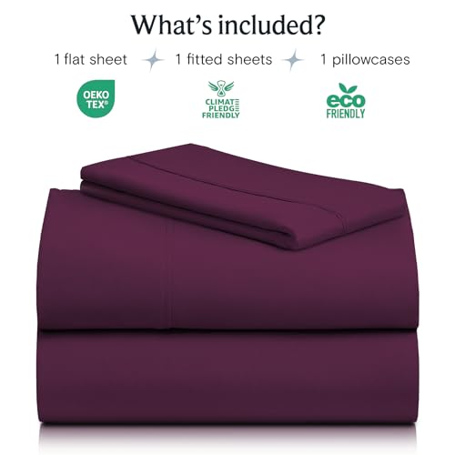Image of LuxClub 3 PC Sheet Set Sheets Deep Pockets 18 inch Eco Friendly Wrinkle Free Sheets Machine Washable Hotel Bedding Silky Soft - Eggplant Twin
