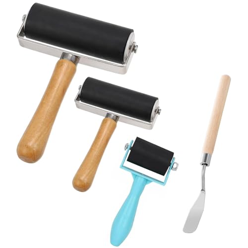 4 Pcs Brayer Roller for Crafts 3 Sizes of Rubber Roller with 1 Scraper for Printmaking DIY Art Craft Ink Applicator Art Craft Oil Painting Tool (3.5cm/6cm/10cm)