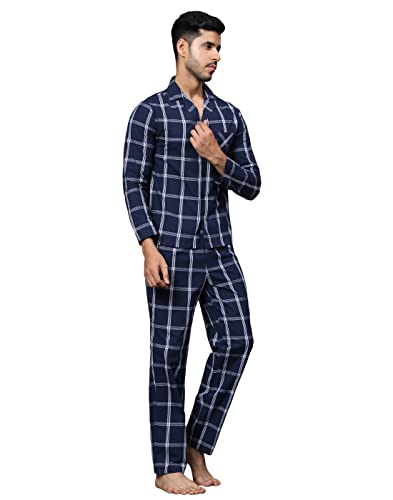 Image of B STORIES Men's 100% Cotton Full Sleeve PJ Set - Checkered Nightwear Set | Soft Loungewear | Comfortable Sleepwear | Stylish Casual Home Wear Shirt & Pant (S-XXL)