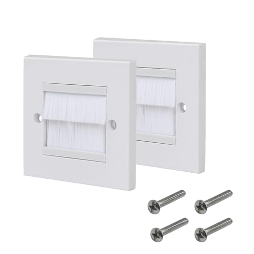 2 Plaques de Brosse pour Câbles, Plaque de Sortie de Cable, Plaque Sortie de Cable Murale, Passe de Câble à Brosse Rectangulaire, Passe Cable Mural à Brosse, Plaque...