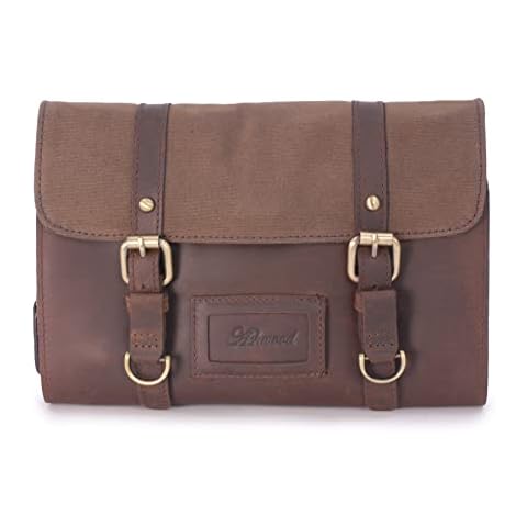 ASHWOOD - Men's Hanging Wash Bag / Shaving Bag / Travel / Gym / Toiletry Bag - Genuine Leather and Canvas - Hammersmith 7010 - Mud (Brown) Cover