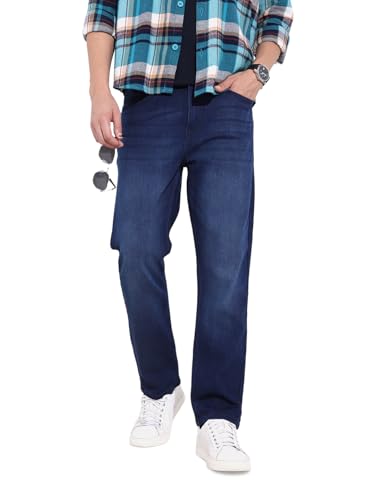 Image of The Indian Garage Co Men Slim Straight Fit Solid Mid-Rise Stretchable Jeans