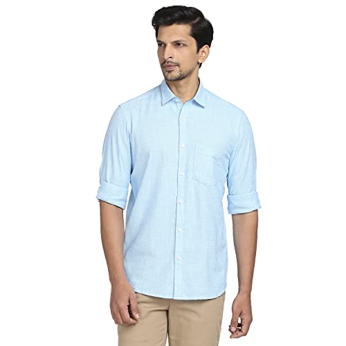 Image of Colorplus Men's Pure Cotton Yarn Dyed Pattern Tailored Fit Spread Collar Full Sleeve Casual Shirt