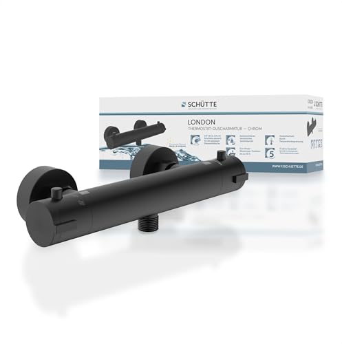 SCHÜTTE LONDON 52466 - Termostato de ducha con protección contra quemaduras a 38 ℃, termostato de ducha, color negro mate