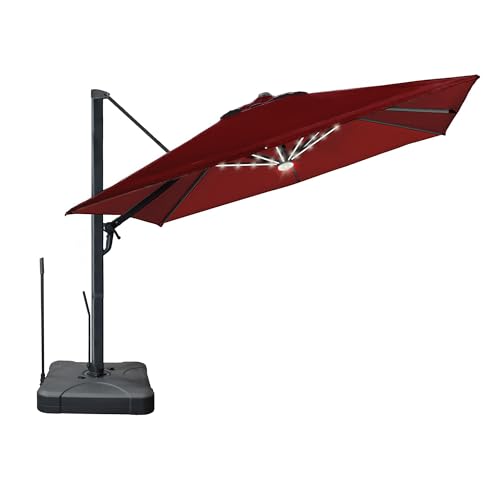 Kinger Home 10 ft Cantilever Patio Umbrella, Large Offset Outdoor Umbrella with Heavy Duty Windproof Design for Patio, Garden, Deck, and Pool (Base Not Included), Red