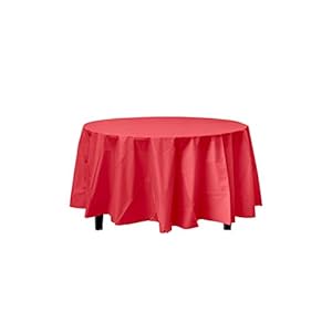 Exquisite 6-Pack Premium Plastic Tablecloth 84in. Round Plastic Table Cover – Red