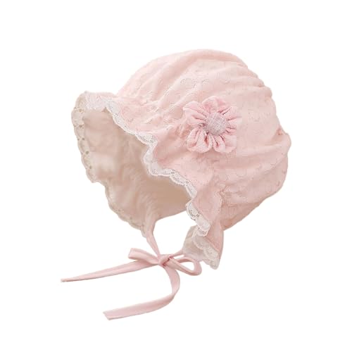 HEOXIN Infantil Bebé Niña Niño Sombrero, Sombrero de Verano para Niños con Flores Lindas, Gorro de Protección de Orejas de Princesa con Correa de Barbilla Ajustable para 1-12 Meses, Rosa