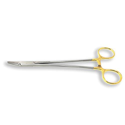 Cynamed TC Heaney Curved Needle/Suture Holder Driver with Tungsten Carbide Inserts and Gold Rings - Premium Grade Instrument (8.5 in.)
