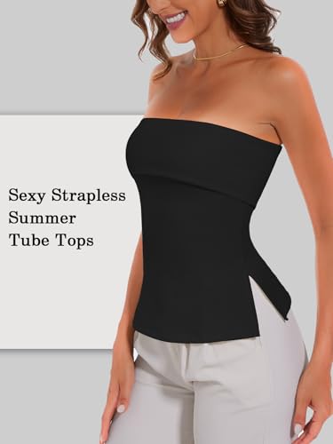 Tube Tops for Women Strapless Top Going Out Split Bandeau Top Slim Off Shoulder Bustier Backless Summer Tops2