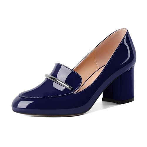 Image of Eldof Women's Pumps Block Heel Round Toe Slip On Chunky Loafer Heel Dress Shoes Pumps for Women 2.5 Inches