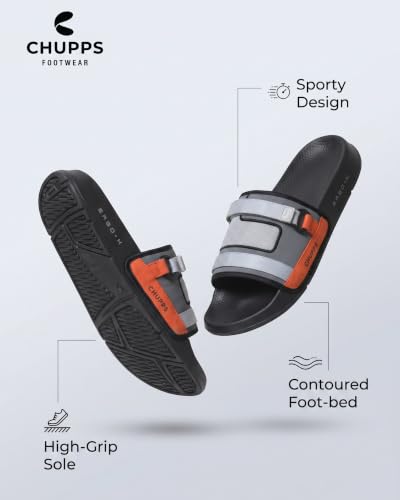 Image of CHUPPS Element Grey & Black Drift Orthopedic Slippers | Soft Footpharma Footbed | Breathable Ventilation Holes | Lightweight Flip Flops | Anti-Skid Chappals for Everyday For Mens