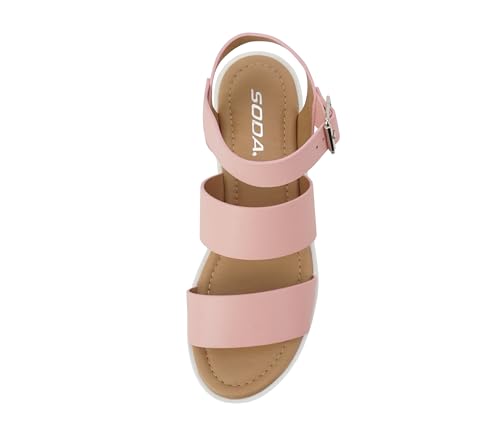 Image of Soda ACCOUNT ~ Women Open Toe Two Bands Lug sole Fashion Block Heel Sandals with Adjustable Ankle Strap
