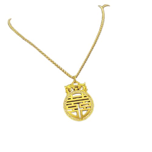 Feng Shui Golden Double Happiness Pendant Necklace, Traditional Chinese Good Luck Amulet Gifts for Mom and Sister