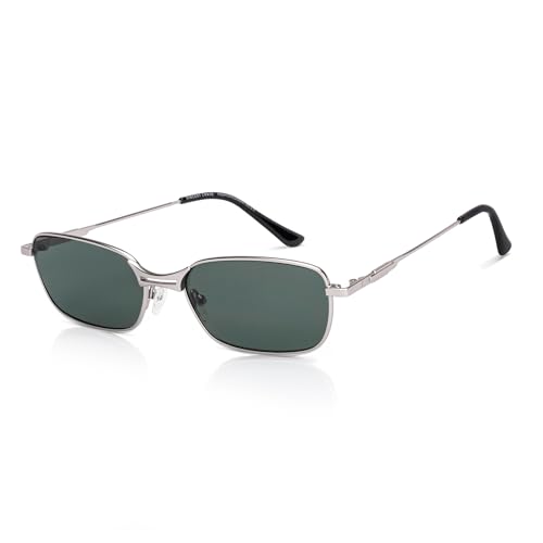 Image of Vincent Chase By Lenskart | Silver Green Solid Full Rim Rectangular | Branded and Stylish Sunglasses | 100% UV Protected | Men & Women | Large | VC S17531