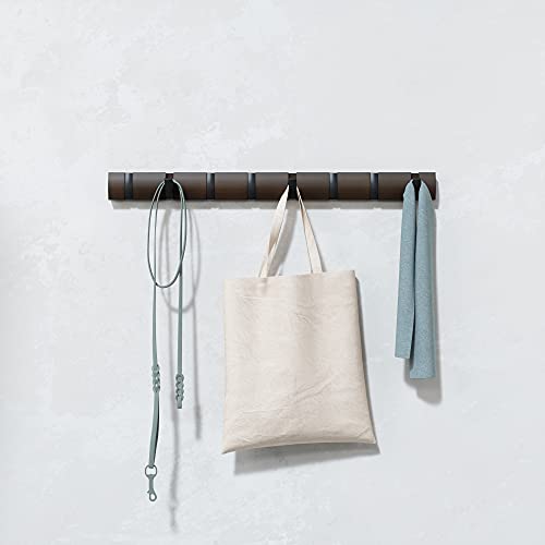 Umbra Flip Wall-Mounted Coat Rack with 8 Hooks – Modern, Space-Saving Storage for Hats, Jackets, Bags, Entryway, Mudroom, Closet, Bathroom, Bedroom – Black/Walnut by Umbra - Image 8