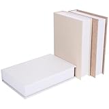 MINAOLULUS Set 3 Pezzi Libri Finti in Lino Beige Bianco e Cachi, Scatole Decorative Portaoggetti per Arredamento Casa e Ufficio, Contenitori Eleganti per Libreria e Tavolino da Caffè