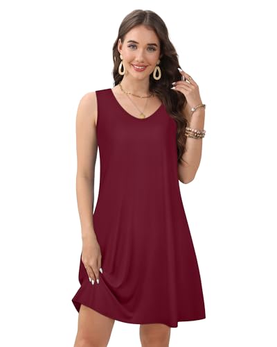 Image of CHICGAL Womens Summer Dresses Casual Sleeveless Loose T Shirt V Neck Sundress Swing Beach Cover Up with Pockets 2026