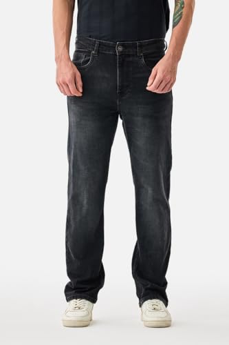Image of SNITCH Men Casual Jeans | Straight Fit Mid Rise Solid Washed Pattern | Durable Cotton Blend & Stretchable Denim Fabric, Work & Social Outings