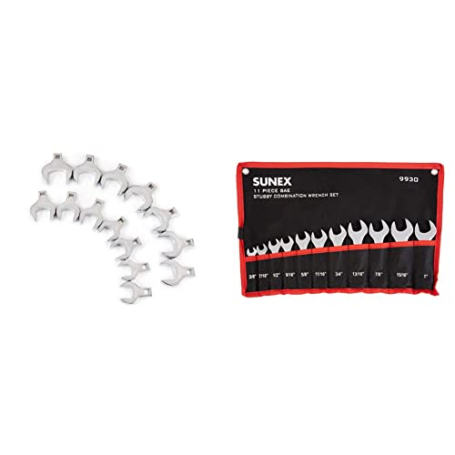 Tekton 1/2 Inch Drive Jumbo Crowfoot Wrench Set, 14-Piece (1-1/16-2 In.) | 2585 & Sunex Tools 9930 Sae Stubby Combination Wrench Set, 3/8-Inch - 15/15-Inch, 11-Piece #TOP7