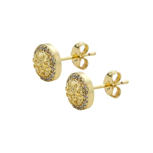 14K Gold Plated Nugget Earrings For Men,Cubic Zirconia Earrings Studs Gold,Unisex Round Roung Textured Cookie Nugget Stud (Design-4) by BSMCXB - Used condition - US$12.59