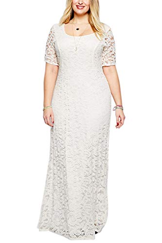 Nemidor Women's Full Lace White Plus Size Wedding Maxi Dress NEM009 (26,White) Nemidor Women's Full Lace White Plus Size Wedding Maxi Dress NEM009 (26,White)