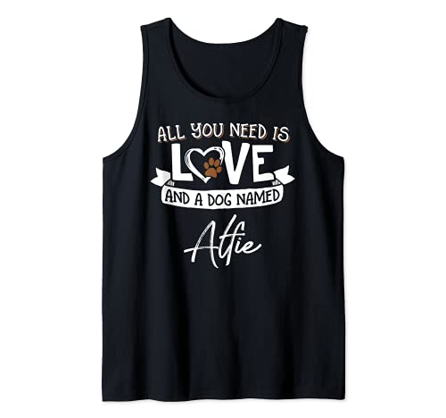 Cute Dog Named Alfie Design for Women and Men Tank Top, Black