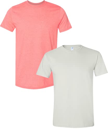 Image of Gildan Men's Softstyle Cotton T-Shirt, Style G64000, 2-Pack Small HeatherCoral /White, White, Small