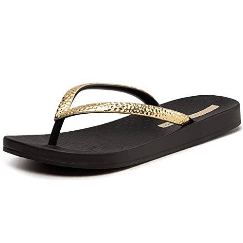 Ipanema 82874 Women's Ana Metallic V Lightweight Soft Durable Flexpand Plastic Flip Flops, Black/Gold, 10 #TOP22