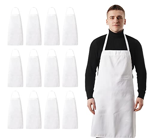 CHEER MIC White Kitchen Aprons unisex Bib Apron with extra long ties for Cooking in Kitchen & Grill,painting,crafting, for Men & Women (12)