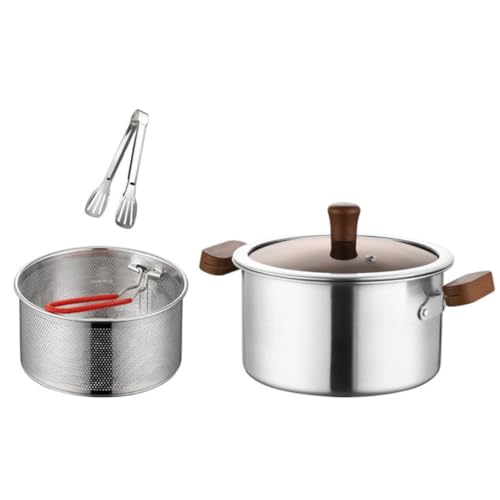 Vibsky Edelstahl-Dampfgarer mit Gitterkorb, 304 Suppentopf mit Glasdeckel und Holzgriffen, kochende Knödel, Gemüse, Meeresfrüchte, 20 cm